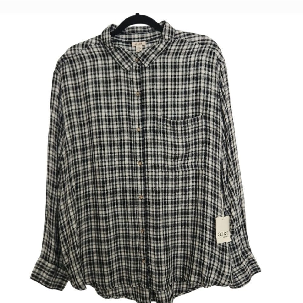 a.n.a A New Approach Womens Oversized Button Front Black & White Plaid Shirt XXL - Picture 1 of 8
